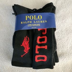 RALPH LAUREN POLO 6pk. Mixed Crew Black Athletic Socks
